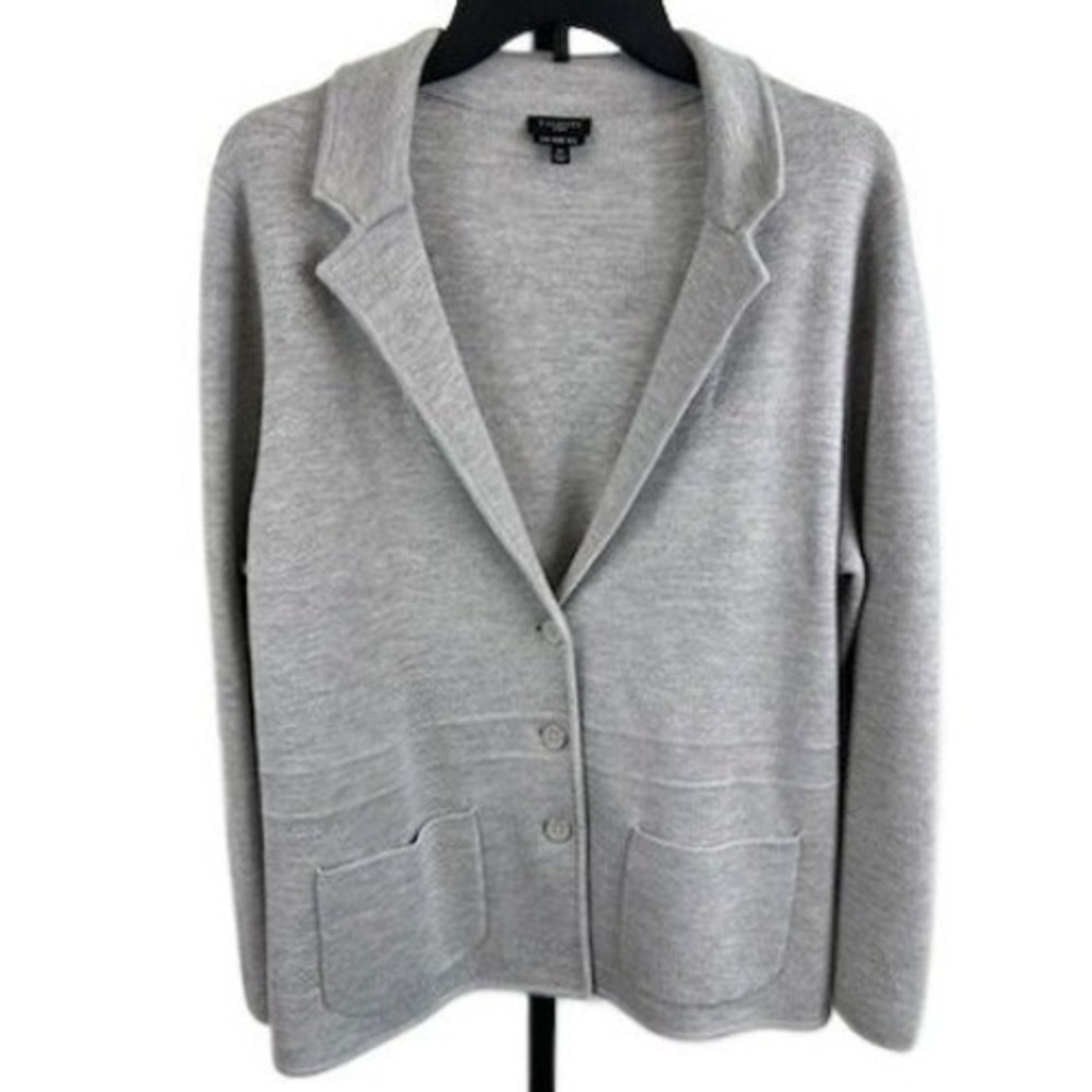 Talbots Pure Merino Wool Sweater Blazer Cardigan Jacket Gray‎ Career  Size IX